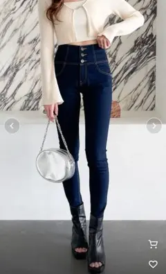 美脚効果✨️スキニーデニム ハイウエスト ダークブルー ヘザー スキニー M