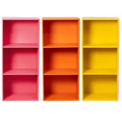 【新品】カラーボックス3段 　３個セット（コーラルレッド/オレンジ/イエロー）