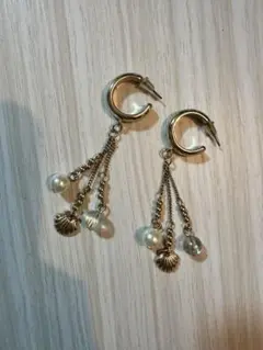 値下げ⭐︎パールと貝殻のフープピアス