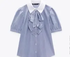 ZARA ストライプシャツ　フリルポプリンシャツ