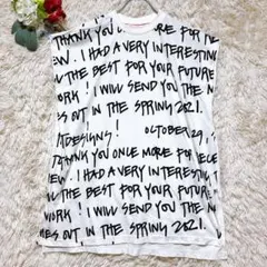 美品✨【ミントデザインズ】(2 M)ロゴ総柄ノースリーブTシャツ 白 日本製のサムネイル