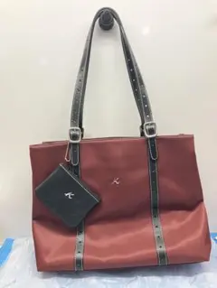 I02)キタムラ トートバッグ 　ショルダーバッグ　ワインレッド　ポーチ付き