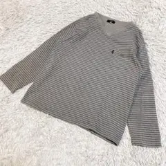 DAKS ダックス　裏起毛カットソー　ボーダー　ポケット　Vネック　グレー　M