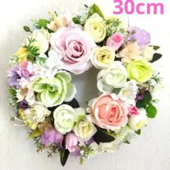❤パステルカラーの清楚で美しいフラワーリース 玄関リース 一点物