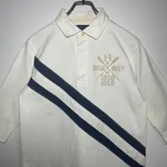 トミーヒルフィガー　ポロシャツ　サイズS　デカロゴ　刺繍ロゴ　ライン　希少　古着