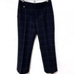 ヒューマンウーマン ウールドビーパンツ L グレンチェック 秋冬 ネイビー 紺色