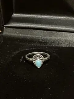 ターコイズカラー雫ストーン風リング 約15号 アンティーク調デザイン