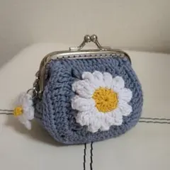 ハンドメイド かぎ編みがま口ポーチ 小銭入れ グラニースクエア