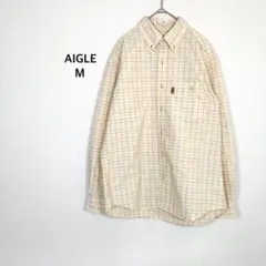 エーグル◉長袖シャツ ベージュ チェック柄 ボタンダウン 綿混 羽織 春夏のサムネイル