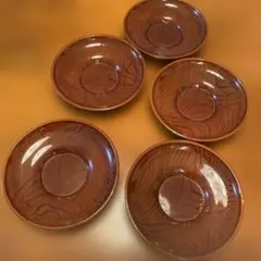 茶色い木目模様の茶托 5枚セット