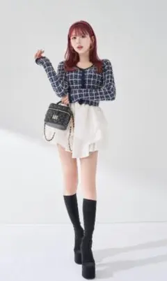 チェック柄長袖カットソーワンピース
