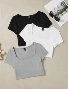 SHEIN EZwear ソリッドカラーラウンドネックtシャツ3枚