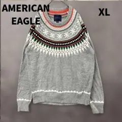 アメリカンイーグル ノルディック柄 ニットセーター 灰色 XL 古着【6810】