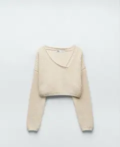 ZARA アシンメトリーネックニット クロップドトップス