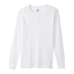 Hanes BEEFY-T ヘンリーネック 長袖ロンT ホワイト ビーフィーのサムネイル