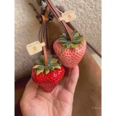 いちごモチーフ レザーチャーム バッグアクセサリー 大人可愛い　薄ピンク