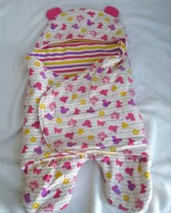 ミニーマウス花柄フード付きおくるみ50〜70cm