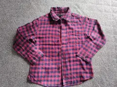 120相当 GLOBAL WORK 赤紺チェック 長袖シャツ L