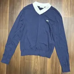 LACOSTE ネイビー Vネックセーター 襟付き