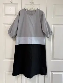 美品⭐︎コットンワンピース⭐︎グレー黒水色⭐︎ハンドメイド