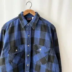 90s FIVE BROTHER チェック ネルシャツ L 青 黒 ビンテージ