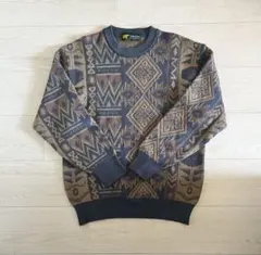 古着　幾何学模様 くすみカラー ニットセーター