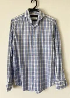 NANO-UNIVERSE 青系チェック長袖シャツ