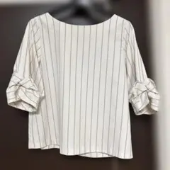 オペークドットクリップ　ホワイトストライプ 五分袖シャツ 38/M