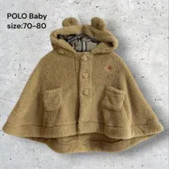 美品　ポロベビー　クマ耳ポンチョ　クマ耳フード　チェック柄　ブラウン　70-80のサムネイル