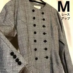 グレーチェック柄　長袖　ロングフレアワンピース　レースアップ　[美品]