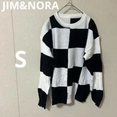 ☆【S】美品✨JIM&NORA 白黒チェック柄 長袖ニット　ユニセックス