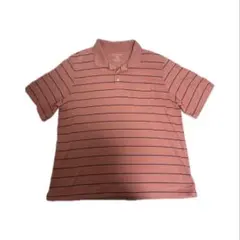 サーモンピンク ストライプ 半袖ポロシャツ　古着