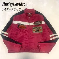 激シブ✨ハーレーダヴィッドソン ダブルライダース ジャケット レザー 赤 S~M Harley Davidson - 【稀少！金赤糸刺繍限定品！】山羊&牛革