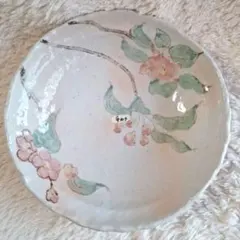 京都 京焼 景春窯 手がき 四つ足 盛り皿 花柄 約25cm