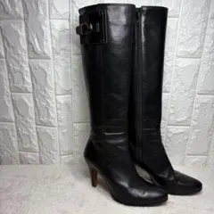 【良品】 LANVIN ロングブーツ レザー ランバンオンブルー 22.5 黒