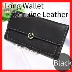本革　長財布　ブラック　レディース　二つ折り　黒　ワンポイントがおしゃれ　花