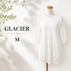 GLACIER グラシエ 白 レース切替 七分袖チュニック コットン フレアのサムネイル