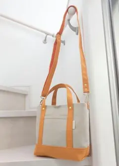 【専用出品】倉敷帆布のミニトート ベージュ系×オレンジ ショルダー同梱