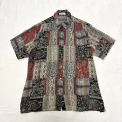 MODE MIREILLE レトロ 古着 総柄パッチワーク シアーシャツ