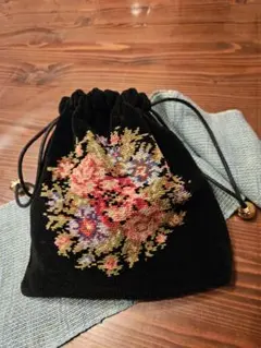 FEILER 花柄刺繍 巾着型バッグ