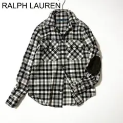 ラルフローレン エルボーパッチ 長袖シャツ 4白黒ブロックチェックネルシャツ