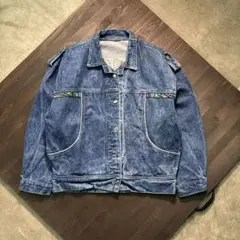 7AS3 幾何学模様　デザイン　デニムジャケット　Gジャン　ステッチアメカジ古着