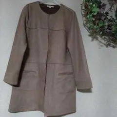 ♥ブラウン 【40】フェイクスエードノーカラーコート・ジャケット
