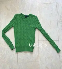 美品POLO RALPH LAUREN ケーブルニット ポニー刺繍 XSグリーン