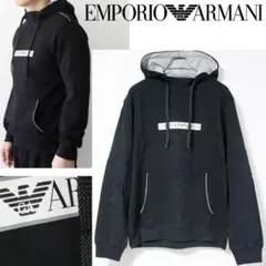 未使用 エンポリオアルマーニ ロゴプリント モックネック フーディーXL 黒