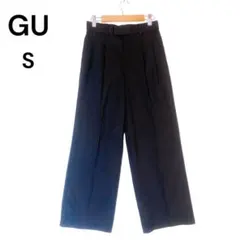 GU ジーユー　スラックス S 黒　ワイドパンツ　ウエストゴム　薄手