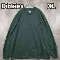 Dickies ヘンリーネック 長袖Tシャツ ロンT 深緑 XL【さ262】