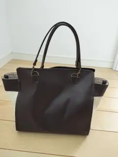 ブラウン＆ベージュ トートバッグ 合成皮革、帆布