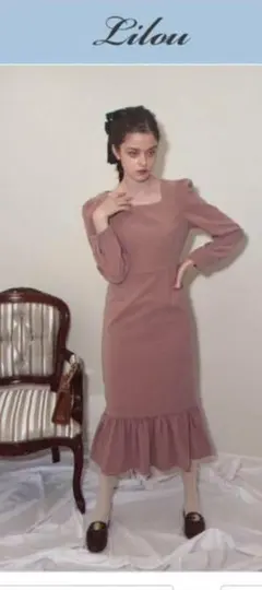 ピンク マーメイドバックリボンワンピース