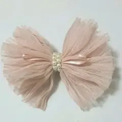 【美品】パール 付き ピンク リボン ヘアクリップ